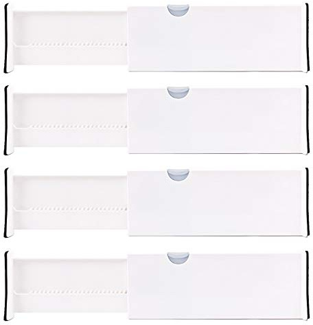 Lawei 4er Pack Schubladenteiler Verstellbar Organizer Seperatoren für Schlafzimmer Badeimmer Kommode Schrank Babyschublade Schreibtisch Küche - Weiß