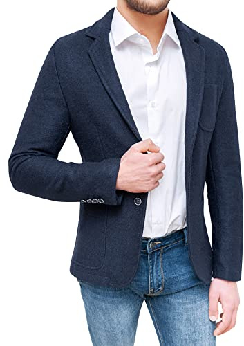 Evoga Giacca Uomo Blazer Invernale Slim Fit Cappotto Elegante in Lana (M, Blu)