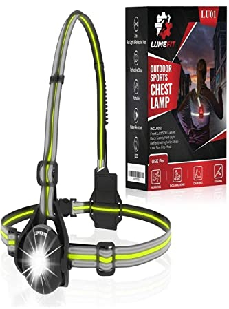 LUMEFIT Lauflicht mit Reflektoren, ideal zum Joggen und Laufen, mit 500 Lumen FrontTaschenlampe, 120° verstellbar, Laufgürtel mit rundum-Reflektoren, rotes Rücklicht, mit Akku (Schwarz)