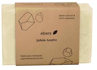Ebers Naturlig svaveltvål i piller 100 g | Handgjord tvål för fet hud, svarta prickar och akne | ansikte och kropp | skrubb och anti-akne | vegan, handgjord och konserveringsfri