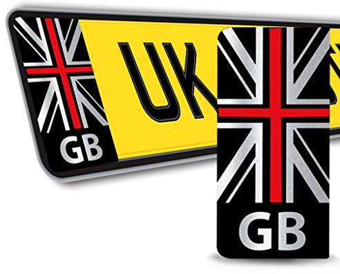 SkinoEu UK Number Plate Vinyl Stickers Self Adhesive Car Badge QV 45 | Great Britain GB Flag Black Silver Red