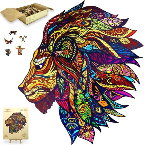Wooden Jigsaw Puzzles for Adults XL 300 Piece (39x39cm) – Lion Wood Jigsaw Puzzle for Adults Presented in Gift Box by The Puzzled Tree