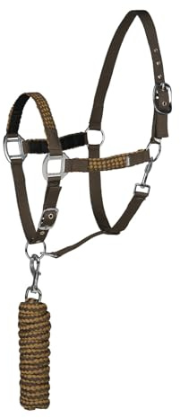 HORZE Halfter Chicago für Pferd und Pony, verstellbar mit Führstrick 2,25m, Braun, P