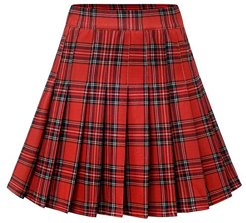 Dressystar Damen Dehnbar Faltenrock Schulmädchen Solide Skater Tennis Basic Mini Rock