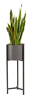 LIFA LIVING Schwarz-Grauer Pflanzenständer aus Metall, Moderner Blumenständer für Innen, Schöner Blumenhocker im Industrie Design, 70 cm hoch, Ø 25 cm