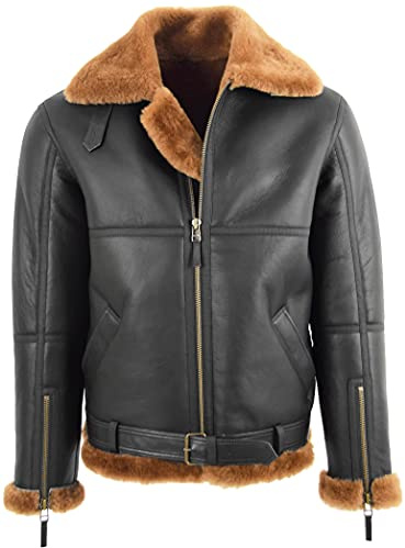 House of Leather Herren Originell RAF Fliegend Schaffell Shearling Jacke Tyler Braun Ingwer S