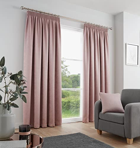 Fusion - Galaxy - Pair of Dim-out Pencil Pleat Curtains - 90 Width x 90 Drop (229 x 229cm) in Blush
