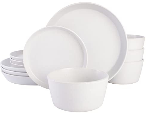 Gibson Soho Lounge Sofia Coupe Dinnerware Set, Service for 4 (12pcs), White w/Speckle