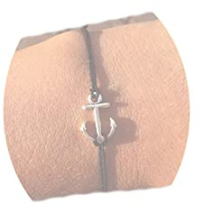 Yheakne Boho Bracelet en Cuir Multicouches Cordon Noir Bracelet Ancre Réglable Corde de Cire Bracelet Marin Bracelet Main Chaîne Bijoux pour Femmes et Filles (Argent)