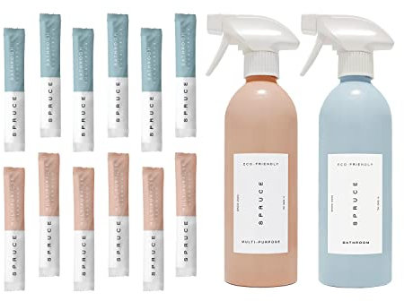 Geranium & Eucalyptus Multipurpose and Bath & Shower Cleaning Reusable Aluminum Spray Duo Kit | Effective on Grease, Grime, Limescale, Soap Scum, Water Marks | Just-add-water, Eco Non-toxic Vegan