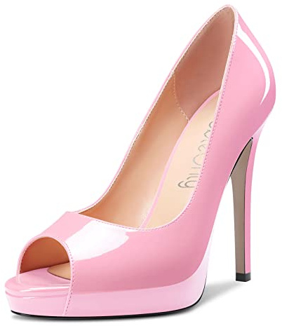 NobleOnly Femmes Haut High Talon Heel Plate-Forme Ouvert Bout Escarpins Slip-on Clear Cute Party Sandales 12 CM Heels Rose 37 EU