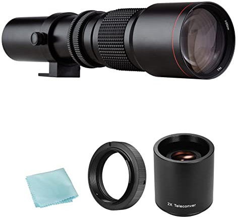 Andoer Appareil photo super téléobjectif 500 mm F/8.0-32 Zoom manuel T-Mount + 2 x 500 mm Teleconverter Lens + T2-AF Bague adaptateur de remplacement pour Sony A900 A850 A700 A580 A560 A550 A500