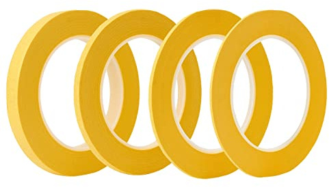 GZXUNFA Lot de 4 rouleaux de ruban de masquage fin (jaune) de 0,6 cm, 0,6 cm, 0,6 cm de large et 1,27 cm de long x 50,7 m de long - Pour peinture automobile