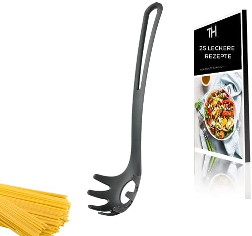 Thiru Küchenhelfer Spagettilöffel Spaghettilöffel Nudellöffel - ultra hitzebeständig - Verfärbungsresistent - inkl. E-Book mit 25 Rezepten - Spülmaschinengeeignet - Qualität Made in Germany