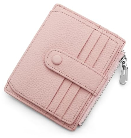 REETEE Geldbörse Damen Herren Klein Echtes Leder Kreditkartenetui RFID Schutz Geldbeutel Damen Kartenetui mit Münzfach, Mini Männer Portemonnaie 14 Kartenhalter Slim Wallet Geschenkbox (Rosa)