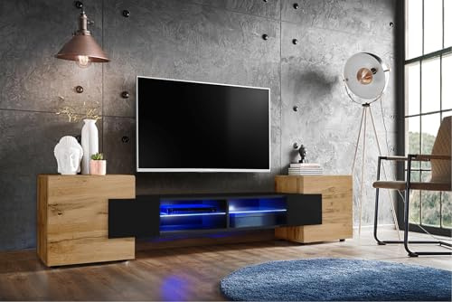 Komodee Meuble TV Merano A1 Wotan/Noir/Wotan 230x52,5x35 cm