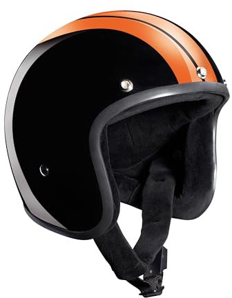 Motorradhelm Bandit Jet Race Classic Schwarz Streifen Orange Glanz Custom Biker Style Visier inklusive Black Orange Stripe Gloss Open Helmet - Nicht zugelassen für JETRACE (XXL)