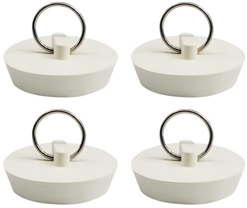 AUXBC Rubber Tub Stopper 4 Pieces, Drain Stoppers, Sink Stopper, Drain Plug Bathtub Plug, Kitchen Bathtub Odor-Proof Drain Cover Fits 1-3/8 Inch with Hanging Ring, White
