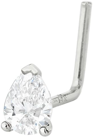 Jewelry Avalanche 14K White Gold L-shape Nose Stud 4x3mm Pear Shape Moissanite 22G L-bend Nose Ring Stud V-prong set Teardrop Gemstone Unisex Stud LSWG4030PRSH