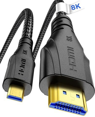 Cratree 8k Micro HDMI auf HDMI 2.1 Kabel 2M, 8K@60Hz, Micro HDMI Kabelmit Ethernet 3D Full HD 1080P HDR ARC kompatibel mit GoPro Hero 9/8/7/6/5, Sony, Kanon Grau Kameras