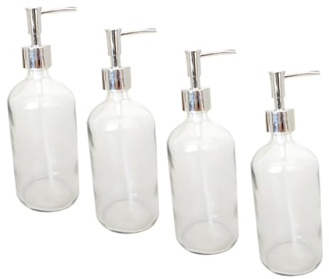 Glas Lotionflasche 500ml, 4 Stück, Weiße Pumpflasche
