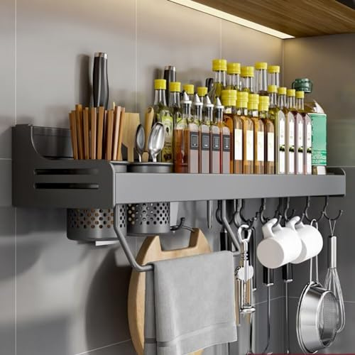 Estante para especias/estantes de cocina montado en la pared, estante para tarros de condimentos de especias, estante organizador de utensilios de pared de cocina, estante organizador de especias