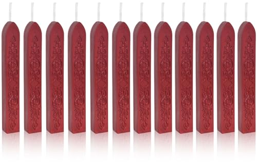 Zimoer 12 Stück Retro Siegelwachs, Retro Vintage Wachs Siegel Stempel, Feuerlack Stempelwachs für Vintage Siegellack Stempel, Wachssiegel mit Dochten Siegelwachsstäbe für Siegelstempel (Burgunderrot)