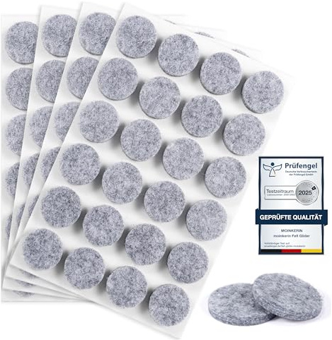 moinkerin 96 Stücke Filzgleiter Selbstklebend 20mm filzgleiter für stühle 5mm Dicke Möbel Filzgleiter für Möbelfüße Stuhlbeine, Hartholzböden (Grau, 20mm)