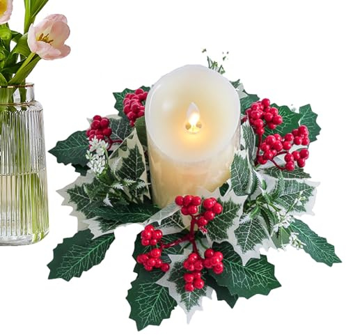 demaxiyad Anello Fiori per Centri Tavolo, Anede a Fiori - Corona di Candelabro Verde Bacche Rosse | Ghirlanda Artificiale, centrotavola Decorazione della Casa