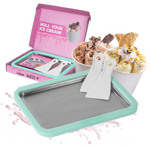 STONELINE by Mr. Ice Cream Rolls ORIGINALE Piastra di Gelato Istantaneo 26x21x3,5 cm, 2 Spatole Gelatiera Manuale Macchina per Gelato Arrotolato Sorbetto Yogurt Congelato Ice Cream Rolls Maker, Menta