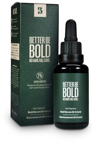 BETTER BE BOLD Siero calvizie, anti-pigmento, 30 ml, riduce le macchie dell'età e rigenera durante la notte, con 2% alfa arbutina, olio di moringa e ialurone, 98% naturale, vegano, siero per la cura