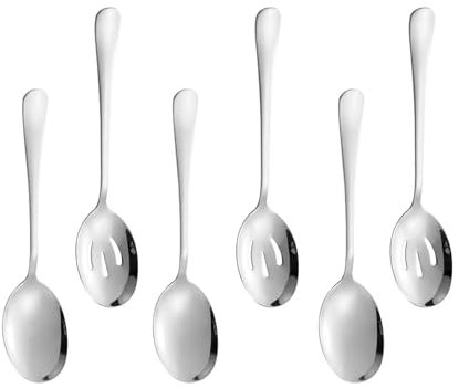 BAIYSFFG 6 Pcs Serving Spoons Large Stainless Steel Buffet Serving Spoon Long Handle Soup Spoons Cooking Spoon Kitchen Tool for Serving Kitchen Cooking Restaurant Banquet
