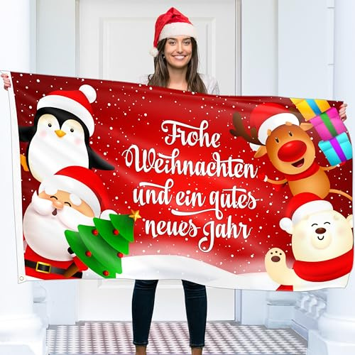 Weihnachtsfahne 90x150 cm mit Ösen – Weihnachtsflagge Frohe Adventszeit – Lebendiger Digitaldruck – Flagge Advent - Fahne Weihnachten – Doppelnaht