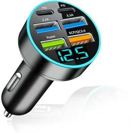 66w Auto Ladegerät, Zigarettenanzünder USB Mit 6 Anschlüssen, 3.1a USB Schnellladung Adapter Zigarettenanzünder Steckdose Für 14/13/12/11,Type-c, Android, Smartphones Und Tablets