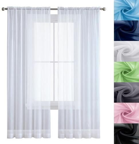 GAIFNAG Tende Voile Semi Trasparenti 70 x 170 cm Morbide Tinta Unita Tenda Isolante, Vari Colori Tende Cucina, Tende da Cucina Ricamate per Finestra Soggiorno Camera, Bianco
