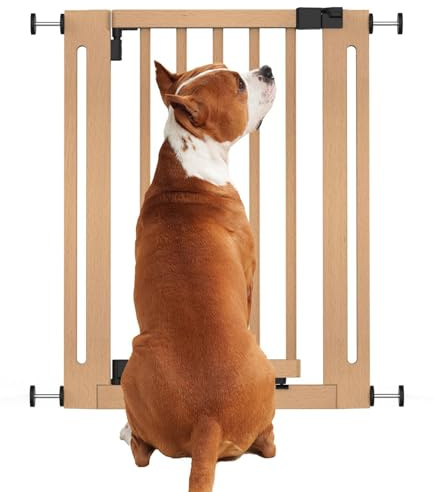Bettacare Naturholz Elegance Treppenschutzgitter, Natur, 63cm - 71cm, Druckmontage Sicherheitsgitter, Sicherheitsgitter für Welpen, Hunde und Haustiere, Einfache Installation