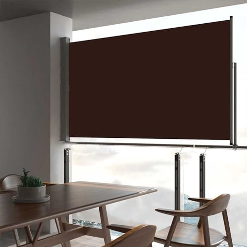 Homgoday Tenda Laterale Retrattile Patio 140 x 300 cm, Marrone, Protezione della Privacy e Vento, Paravento Tenda Recinzione da Giardino, Estensibile Vista per Esterno Balcone Terrazza