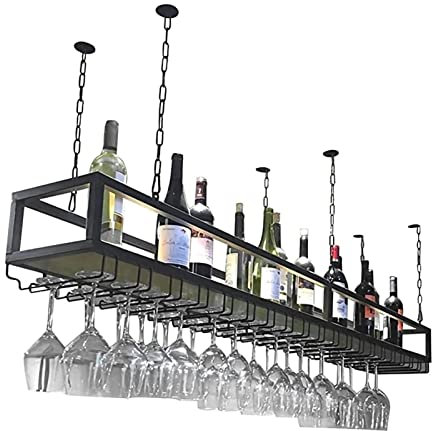 SFNIOKFG Deckenregal – an der Decke hängendes Weinregal, hängendes Weinregal, hängendes Deckenregal aus Metall, Barregale, Glasaufbewahrungs-Bodenregal, für hängende Dekoration im Restauran