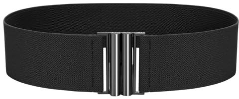 VONMELLI Ampie Cinture Elastiche Donna, Retrò Cintura Donna Trimmer in Vita Moda Cintura Elastica Regolabile con Fibbia per Abiti Vestito Jeans Nero con Fibbia Nero L