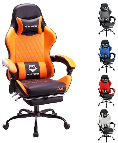 play haha Gaming Chair Ergonomic Reclining Seat With Footrest Adjustable Headrest And Lumbar Cushion High Back Support Padded Armrests Faux Leather Finish,Desk Chair