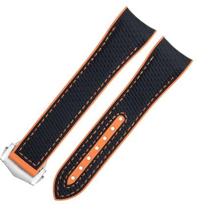 AXPTI Uhrenarmband für Omega Seamaster 600, weiches FKM, Fluorkautschuk, Nylon-Textur, Vollgummi-Uhrenarmband, Faltschließe für 43,5 mm Zifferblatt, 21 mm, 21 mm, Achat