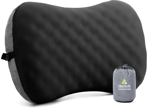 HIKENTURE Cojín hinchable con funda de almohada extraíble, cojín cervical para camping, cojín cervical hinchable con espuma, almohada de camping, cojín de viaje, almohada de viaje inflable para