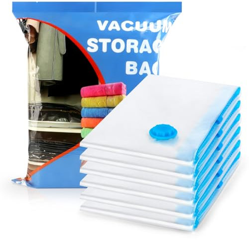 6 STÜCKE Vakuumbeutel für Kleidung, ELEPRUC 100x80cm Reise Aufbewahrungsbeutel, Wiederverwendbar Vacuum Bags for Clothing, Storage Bags Klein für Kleidung Bettdecken Bettwäsche Kissen