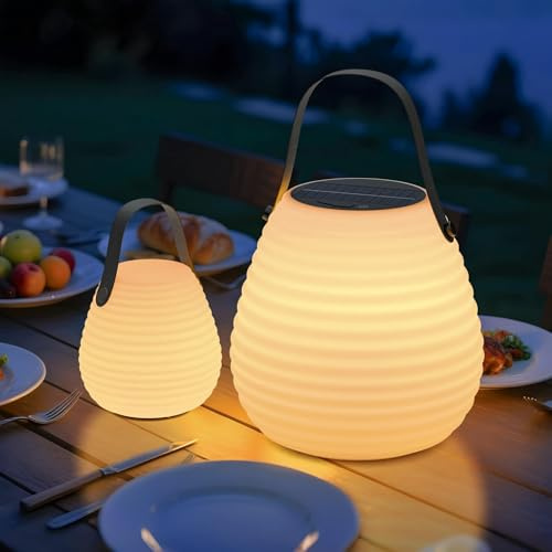 FUYO 2 Stück LED Akku Solar Outdoor Lampe mit 2 Fernbedienungen
