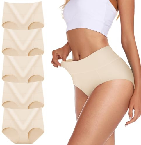 VZGZIL Tummy Control Knickers for Women High Waisted Cotton Underwear Ladies Full Coverage Briefs Multipack 5