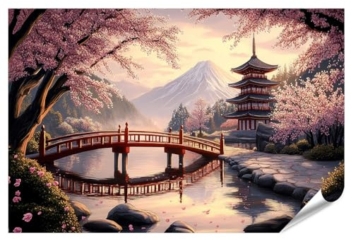 islandburner Prime XXL Poster idyllique matin de printemps au Japon avec fleurs de cerisier pour salon, amoureux de la nature, spa, photo de qualité supérieure