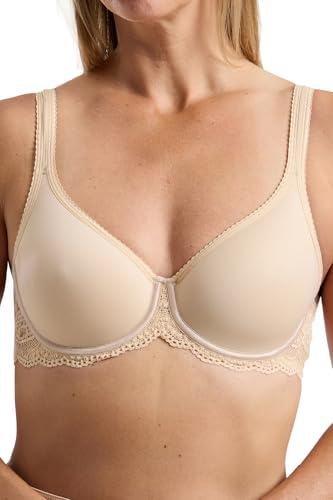 Marlon Womens Brittany Lace Detail T-Shirt Bra, Beige, 40DD