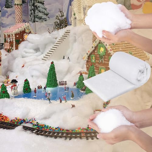 280G Weihnachten Kunstschnee und 45 x 240Cm Schneedecke- 140G Kunststoff Schneeflocken - 140G Weiß Flauschig Schneewatte- Gefälschte Schneematte - Glitzernder Streuschnee für Weihnachtsbaum Feiertags