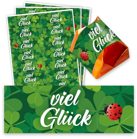 younikat Aufkleber-Set 60 Stk. Kleeblatt für Küsschen Pralinen - you0109 | Geschenk Silvester Viel Glück Marienkäfer, selbstklebend, ohne Praline