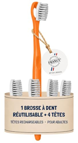 [EHOP] Pack de cepillo de dientes recargable compatible | Apto para adultos | Fabricado en Francia | Dental ecológico (melocotón)